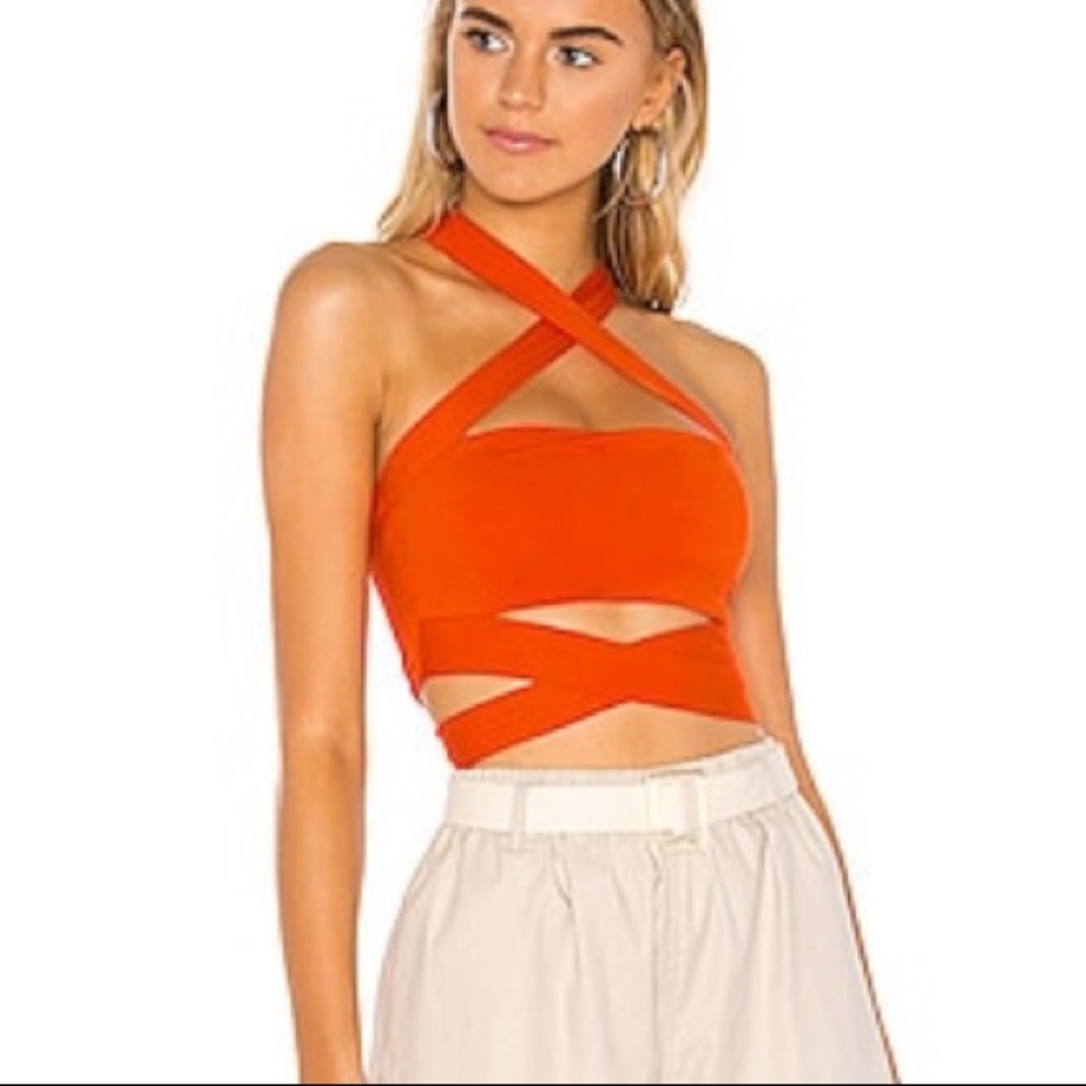 Revolve Superdown Elva Halter Tie Top in Poppy